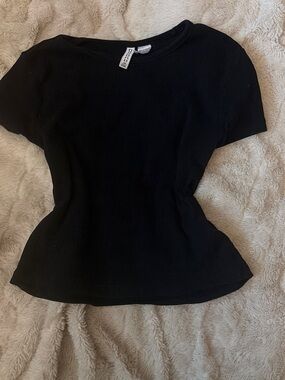 Zara Black Ribbed Short Sleeve Tee